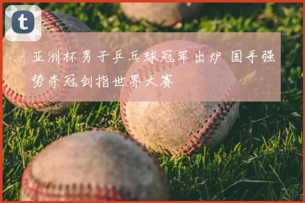 亚洲杯男子乒乓球冠军出炉 国手强势夺冠剑指世界大赛